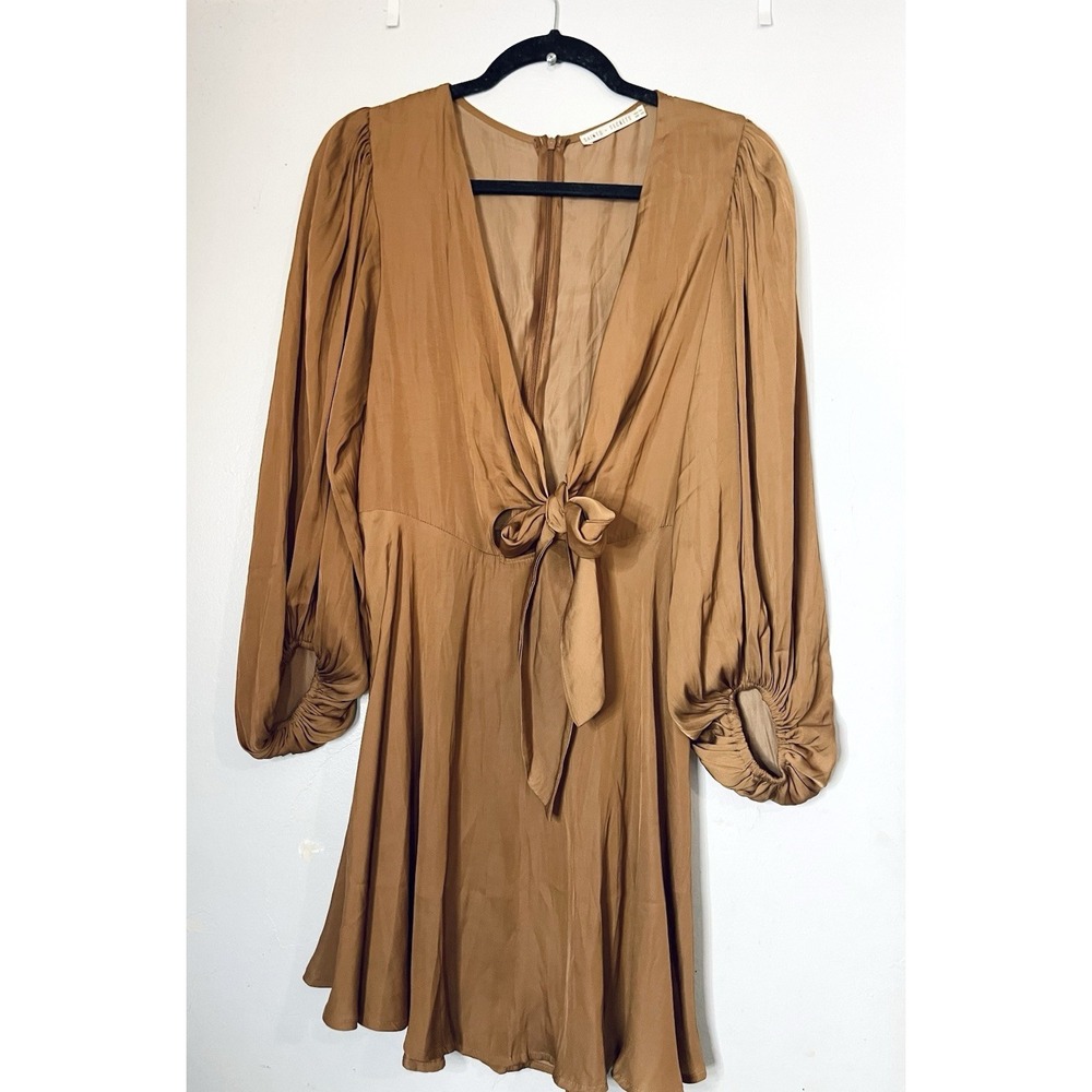 Saints + Secrets Boho Brown‎ Tie Front Mini Dress Flowy Babydoll Festival Size M